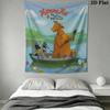 Mamma Mu & Kråkan Cartoon Tapestry, Cow and Crow Fishing Lake Print Wall Hanging, Wall Art Decor for Kids Bedroom