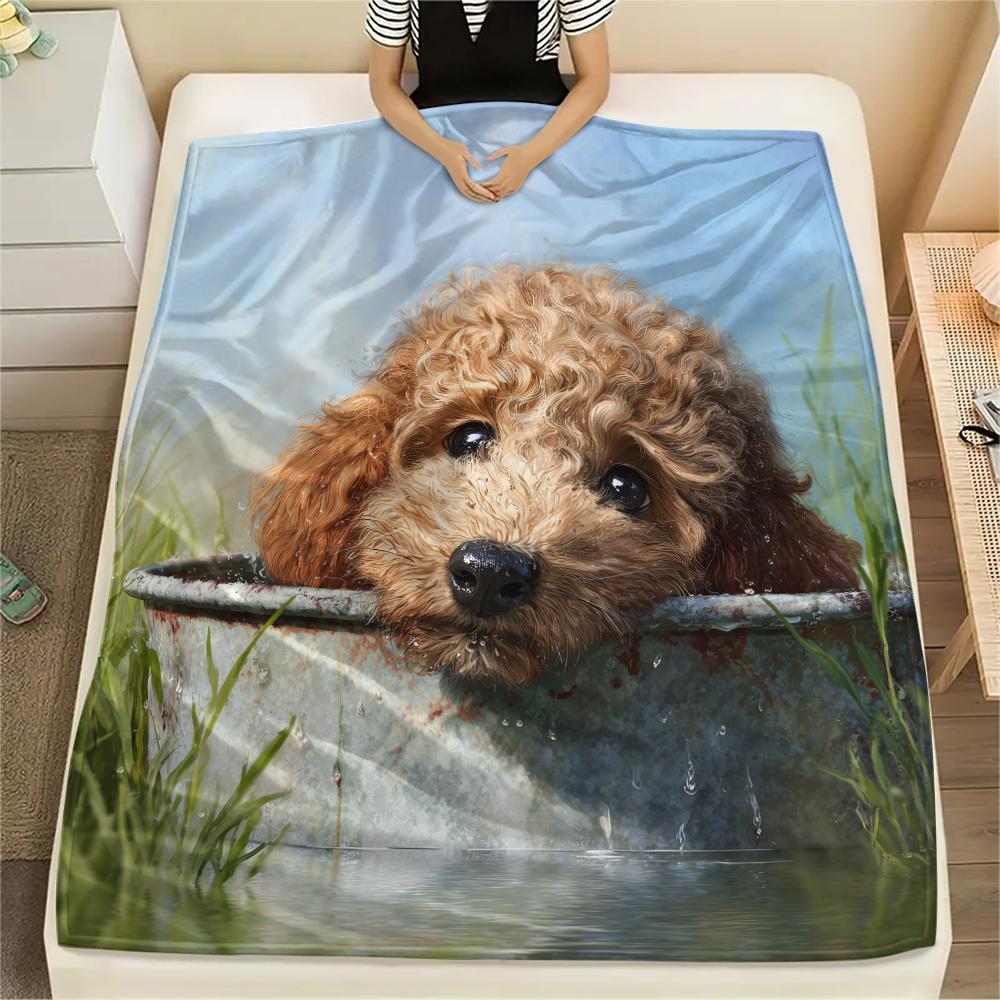 Poodle and Grass,pattern Flannel Blanket, High quality Comfortable for All Seasons, Home Decor, Warmth and Comfort, Perfect for Gifts.