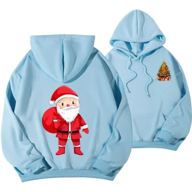 Unisex Merry Christmas Santa Claus Graphic Hoodie, Snowman Print Oversized Pullover Sweatshirt, Casual Christmas Streetwear Top