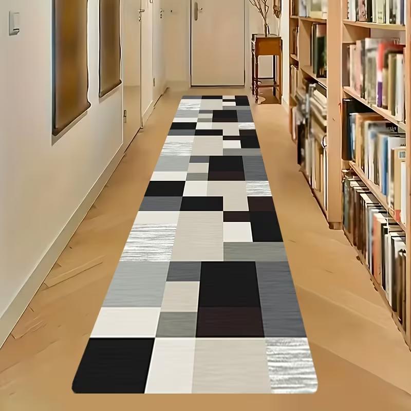 Nowoczesny geometryczny dywanik typu runner, kwadratowa patchworkowa, minimalistyczny wystrój domu, dywan, miękka antypoślizgowa mata podłogowa do przedpokoju, sypialni