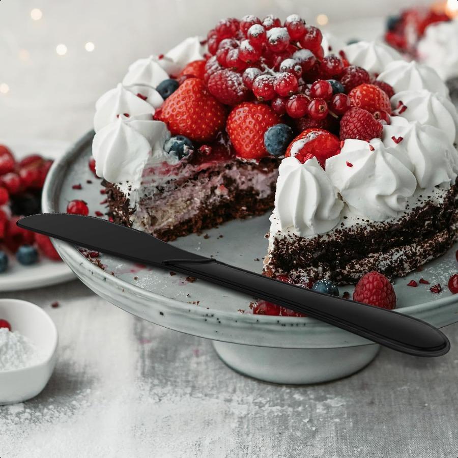 

Премиальные черные пластиковые ножи Сверхпрочные и термостойкие одноразовые столовые приборы для вечеринок, пикников и повседневного использования 150 штук United States