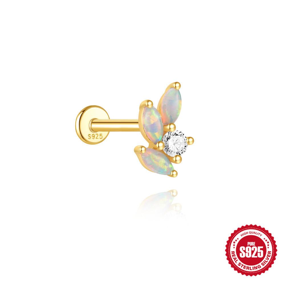 S925 Sterling Silver 2026 Daily Wear Geometric Splicing Opal Bow Diamond Cartilage Spiral Puncture Stud Earrings 16G
