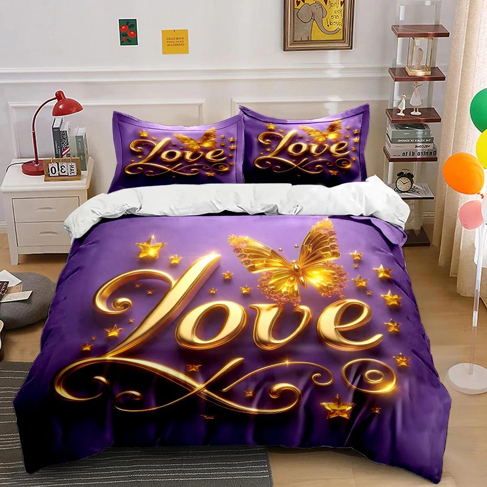 Bunte Bettwäsche mit Herzmotiv, romantischer und kuscheliger Bettbezug, passend für Kingsize, Queensize und Einzelbett, ideales Geschenk zum Valentinstag oder Geburtstag, Schlafzimmerdekoration
