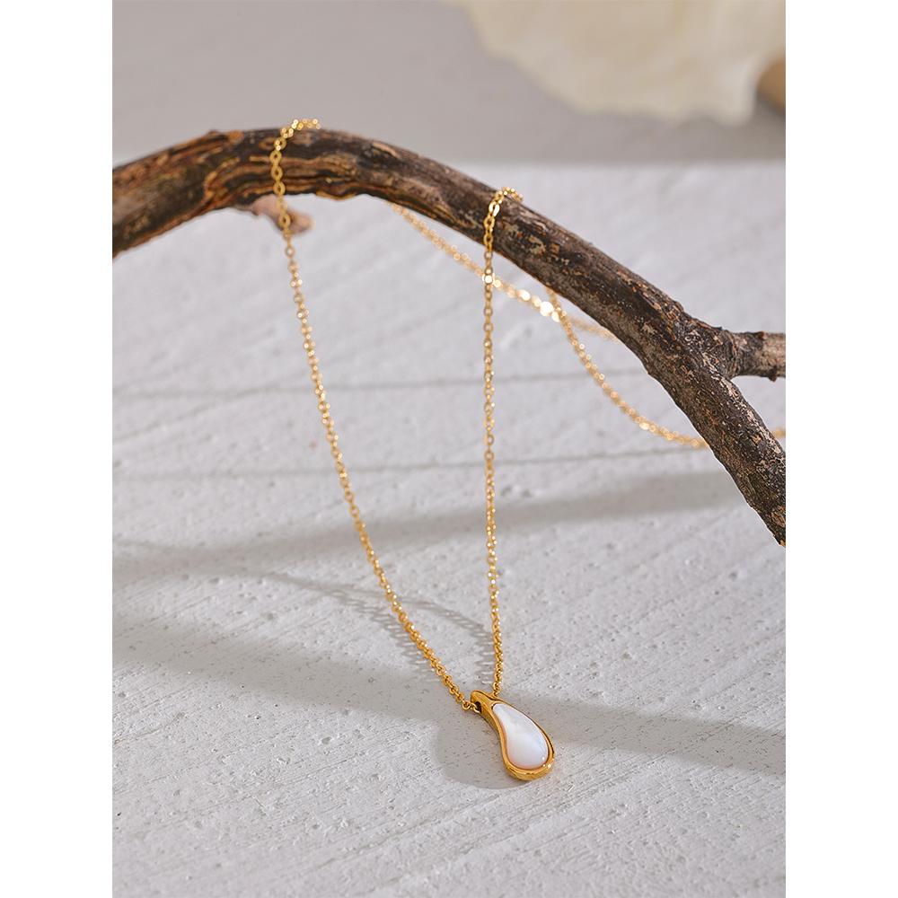 Yhpup Stainless Steel Natural Shell Water Drop Chic Pendant Necklace for Women Fashion Exquisite Jewelry Bijoux Femme Gift