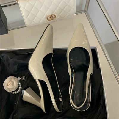 2025 New Spring and Summer French Green with Skirt Pointed High Heels Women's Thick Heels Single Shoes Empty Bag Head Sandals