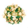 Christmas Garland for Door, Background with Artificial Easter Flowers, Leaves Garden, Lawn,