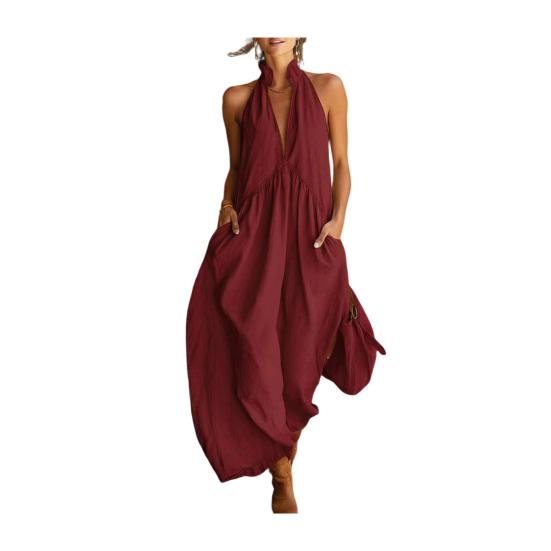 Maxi Dress for Women Casual Loose V-Neck Sleeveless Boho Long Dress Beach Vacation M красный