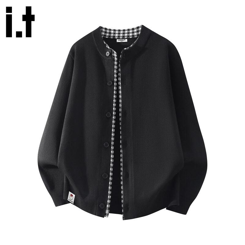 CHOCOOLATEit Men's Color-block Patchwork Round Neck Knitted Cardigan Sweater