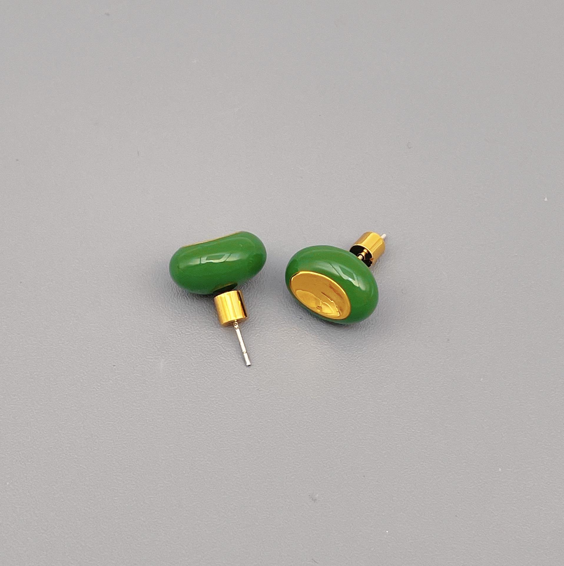 Винтажные эмалевые глянцевые овальные серьги-пусеты из серебра 925 пробы - Легкая роскошь и простая элегантность зелёный