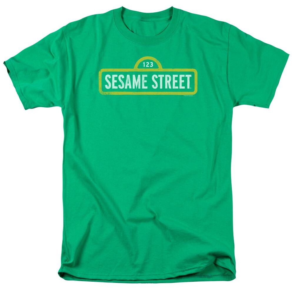 Sesame Street Rough Logo T Shirt Mens Licensed Classic TV Show Elmo Kelly Green S