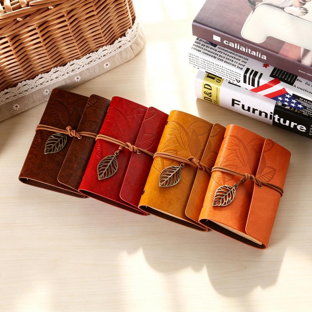 Small Leaf Retro A7 Portable Leather 6-Hole Planner and Journal Notepad