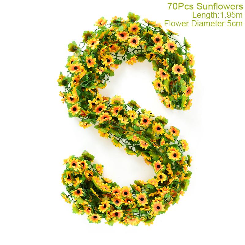 Sunflower Artificial Flowers Vine Silk Fake Plant Rattan Garland for Wedding Arch Home Garden Decoration DIY Wall Hanging Wreath