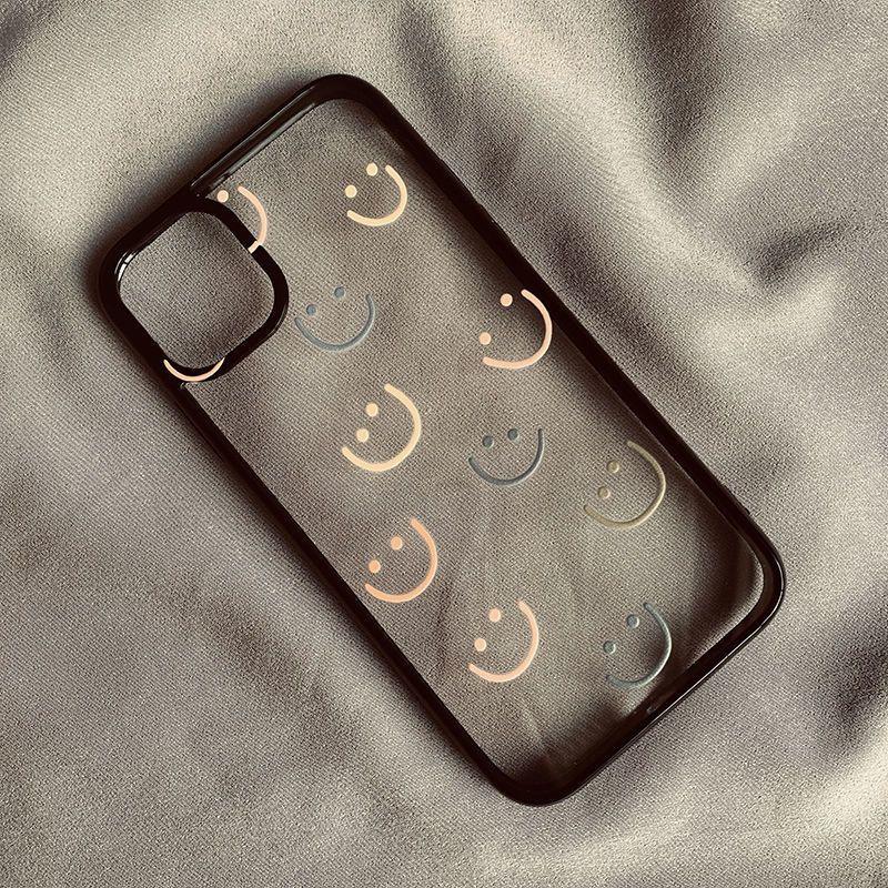 Cute Simple Smile Face Clear Phone Case For iPhone 11 14 Pro Max 15 13 Mini 12 XR XS X 7 8Plus Cartoon Shockproof Hard Cover Bag