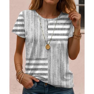 Women's T Shirt Graphic Geometric Vintage Classic Casual Short Sleeve Crew Neck Regular Tops Daily Weekend Beach Wear Print Summer Spring