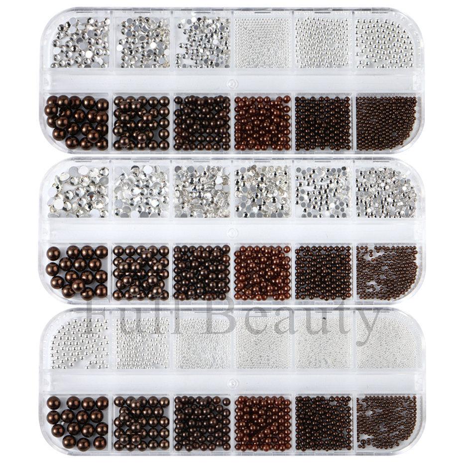Nail Art Jewelry, Maillard Color Pearl Flat-Bottomed Diamond Steel Ball Diy Nail Jewelry Mixed