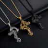 Retro Unisex Titanium Steel Divine Dragon Cross Pendant Necklace