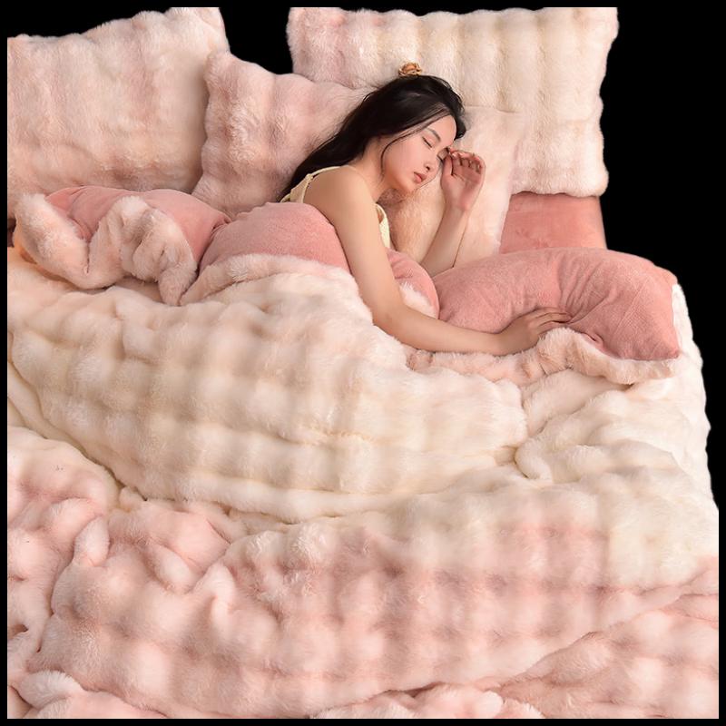 LISM Winter Warm Rabbit Plush 4-Piece Bedding Set