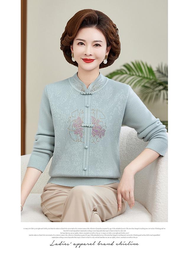 Autumn/Winter Velvet-Lined Qipao Sweater for Middle-Aged Women