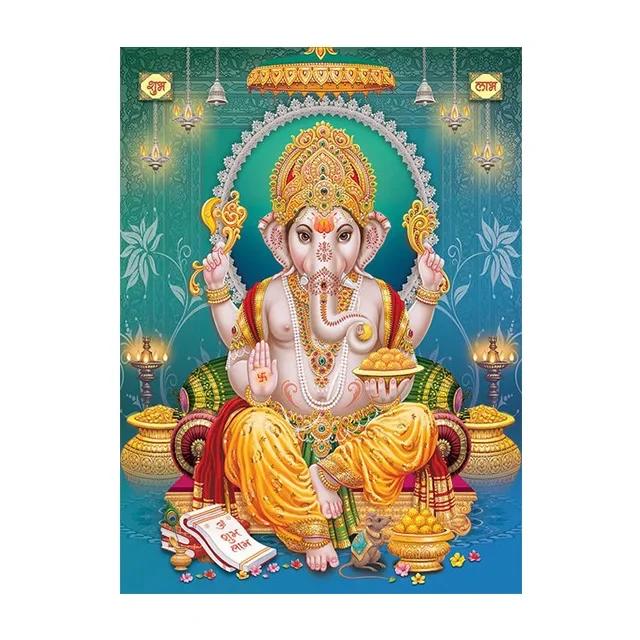 Religion Elephant God India Hinduism Ganesha Painting Canvas Durga Golden Zari Art Poster Prints Living Room Home Decor Pictures