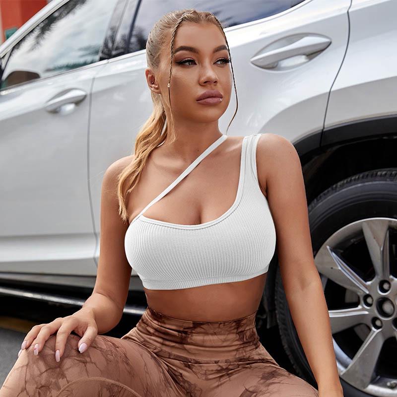 

Спортивный бюстгальтер высокой интенсивности с дышащей тканью и тонкими бретелями - Утягивающий и с открытой спиной дизайн для йоги Small белый