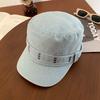 Retro Denim Flat Top Beret Women's Spring and Autumn Big Head Circumference Showing Face Small Peaked Cap Old Washed Hat Tide