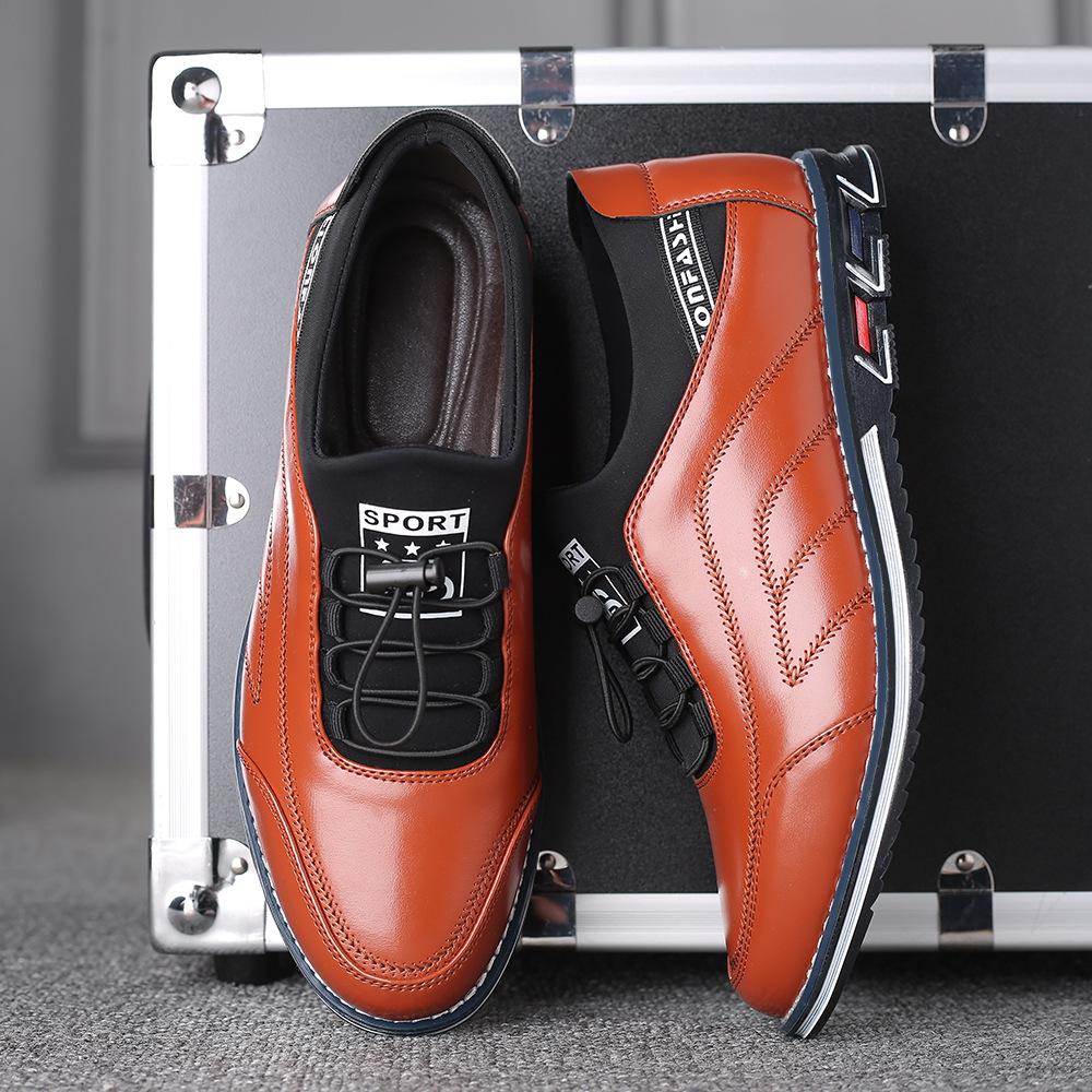 

2025 new large size nesting men s shoes round head low-top leather shoes embroidery contrasting color fashion trend board shoes foreign trade shoes 48 коричневый