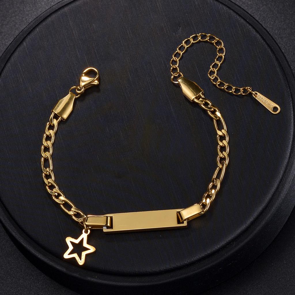 Atoztide Personalized Engrave Name Bracelet For Men Women Kids Stainless Steel Heart Adjustable Figaro Chain Family Jewelry Gift