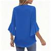 Women's V-Neck Ruffled 3/4 Sleeve T-Shirt Loose Fit Casual Color Top
