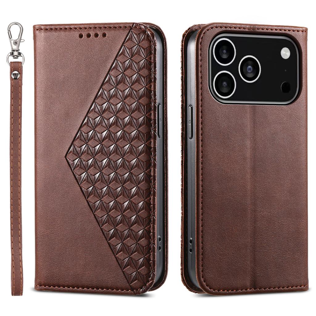 לכיסוי אייפון 17 פרו ארנק מעור PU במרקם עגל עם רצועת יד