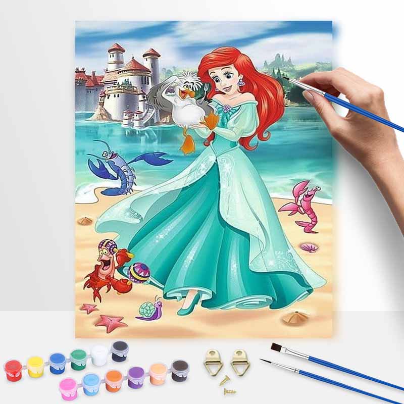 Disney DIY Little Mermaid Oil Painting Art Painting Kit Home Wall Decor Handmade Gift Scuttle Sebastian Friends Bedroom Wall Art Decor