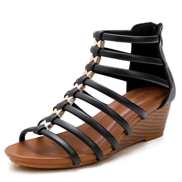 Fashion Women's Bohemia Fish Mouth Wedge Sandals Platform Gladiator Shoes with Zipper Summer PU Jelly Shoes for Women Flat Sandals