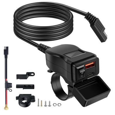 Motorcycle USB Charger SAE To USB Motorcycle Charger Double USB Port Motorcycle Phone Charger with Voltmeter and ON/Off Switch
