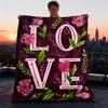 1 Stück Liebe Blumen Außen Flanell Decke Weich Ganzjahres Polyester Überwurf , Perfekt für Picknicks & Reisen , Picknick Zubehör