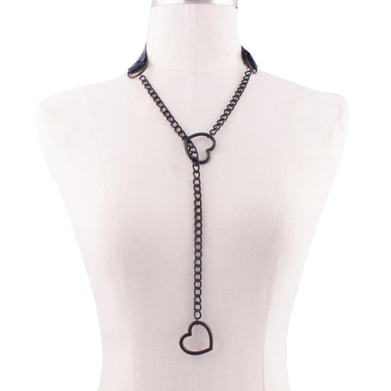 Náhrdelník s retiazkou a príveskom v tvare srdca Čierny kožený Choker Golier Pre ženy Goth Doplnky Punk Gotické Šperky
