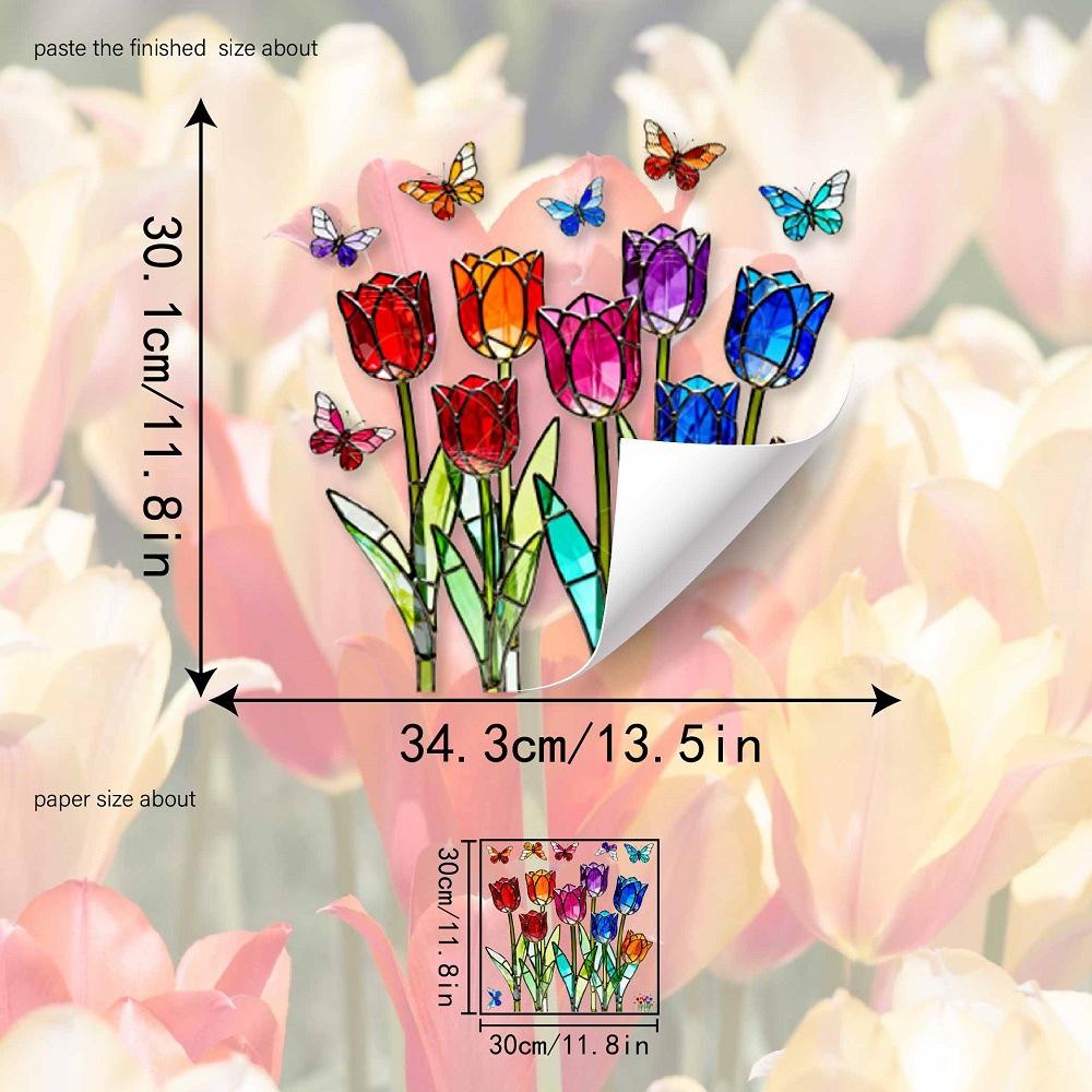 

Nordic Glass Art Tulip Static Cling Window Sticker for Bedroom Home Decor 30x30cm разноцветный