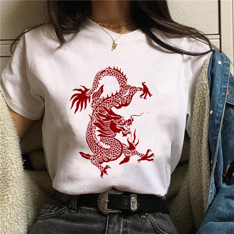 Harajuku Chinese Dragon Print Popular Fashion Trend Largesized Thin Unisexs and Womens Same Shortsleeved Tshirt Graphic