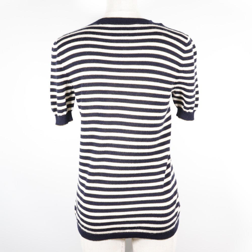 GUCCI Short sleeve knit 428050 border Navy / white cashmere/silk Women Used