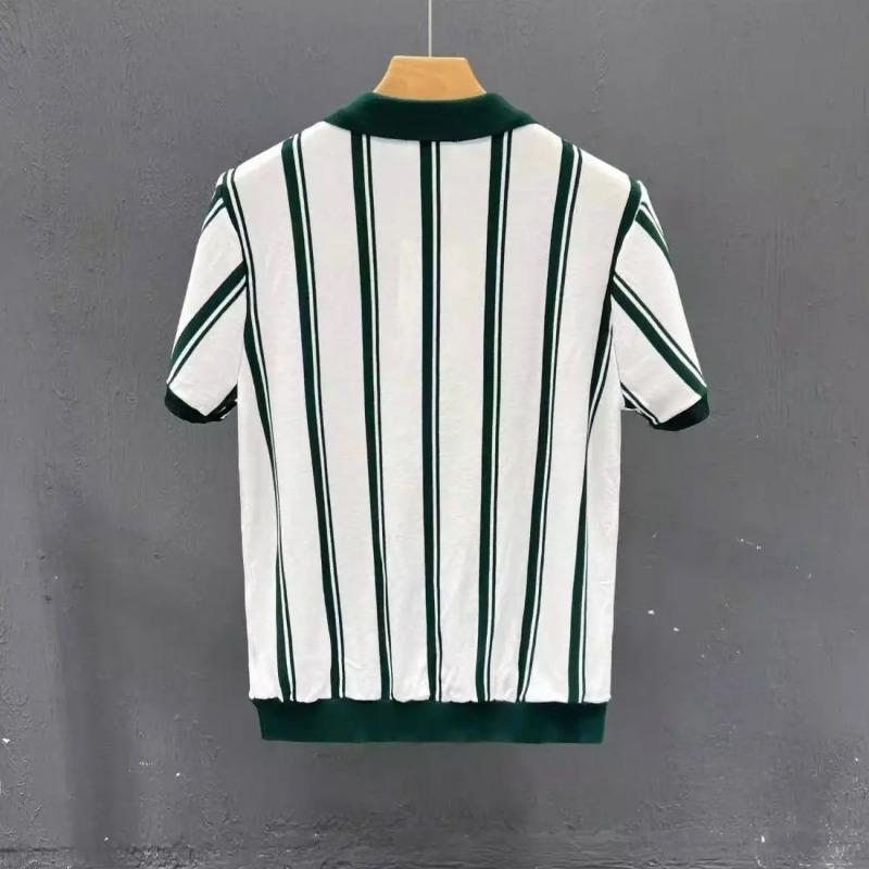 Summer Men's Knitting Stripe Short Sleeve T Shirt Men Casual Button Fashion Fashion Polo Shirt