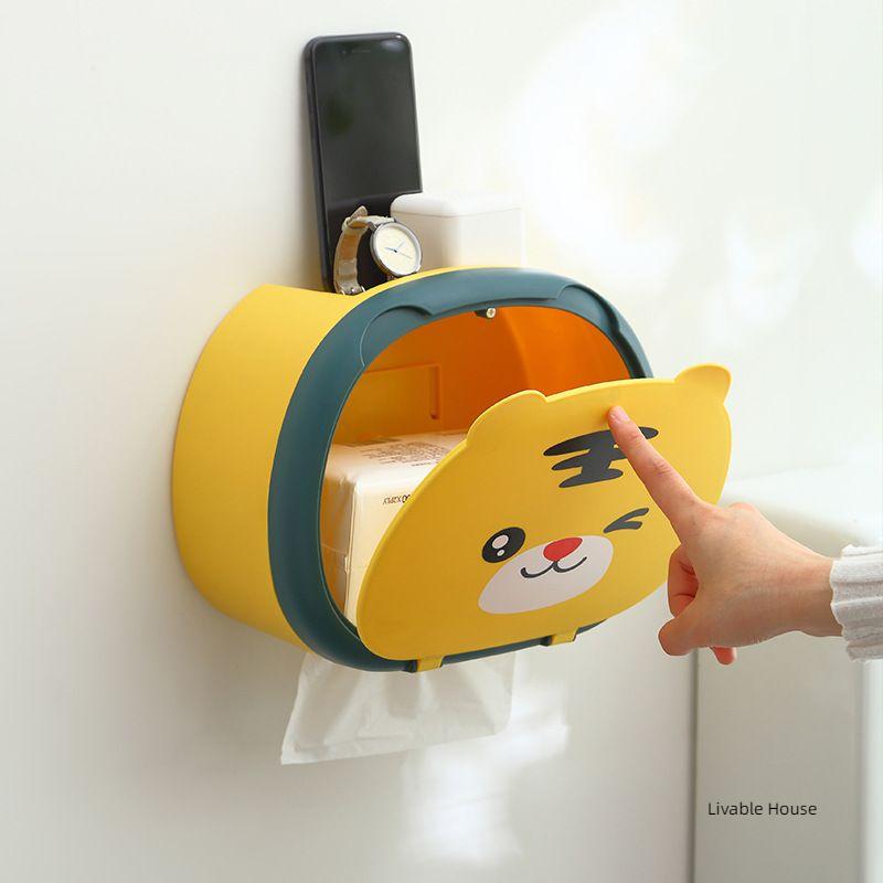 Cartoon facial towel storage box Wall hanging tissue storage box Non punching roll paper storage tissue box paper towel holder