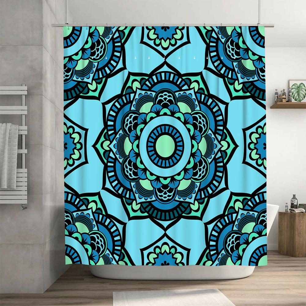 Blue Mandala Shower Curtain Decorative Fabric Shower Curtains For Bathrooms Waterproof Privacy Window Panels Set With Rings (180