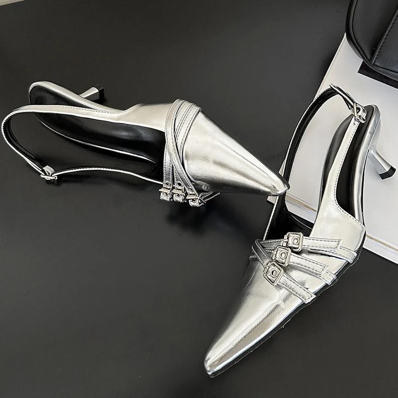 2026 Pointed Toe Shallow Ladies Heels Shoes Female Fashion Slingbacks New in Medium Heels Shoes for Women Footwear Mules