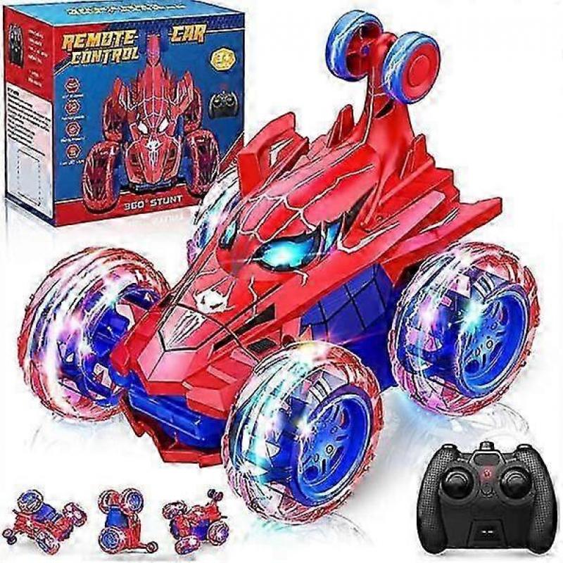 Spiderman ferngesteuertes Auto RC Autos Spielzeug, wiederaufladbares Stunt RC Auto mit 360 Grad Überschlägen 4WD Räder Licht JJM