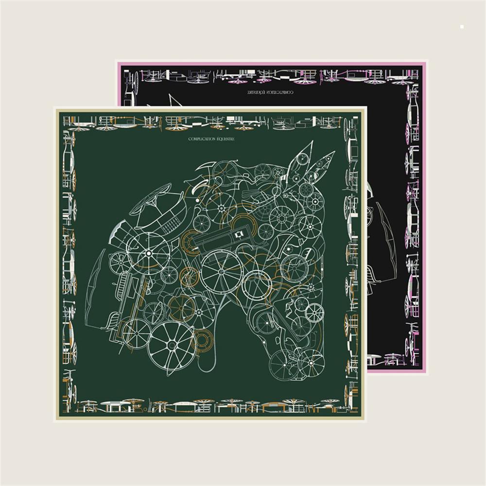 Brand Silk Scarves Horse Head Printed Twill Silk Scarf Women Shawls Luxury Design Hijab Fashion Square Curled Scarf Neckerchief