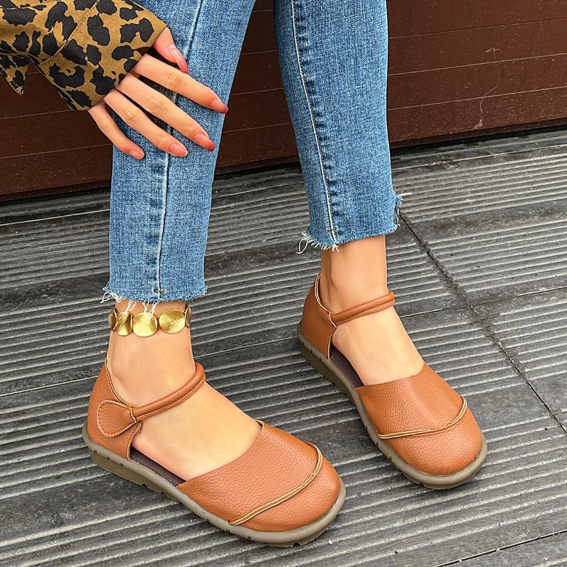 

Fashion Retro Handmade Genuine Leather Flats Sandals 2025 Summer New Casual Versatile Comfortable Soft Sole Women s Shoes 35 жёлтый