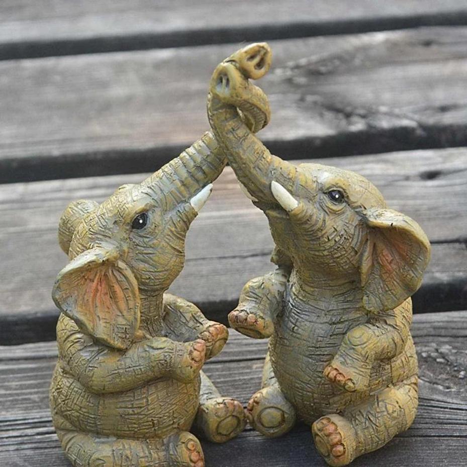 1 Pcs Elephant Couple Figurine Statue - Home Decor Elephant Ornaments For Desk Cupboard Props Gifting Accessory