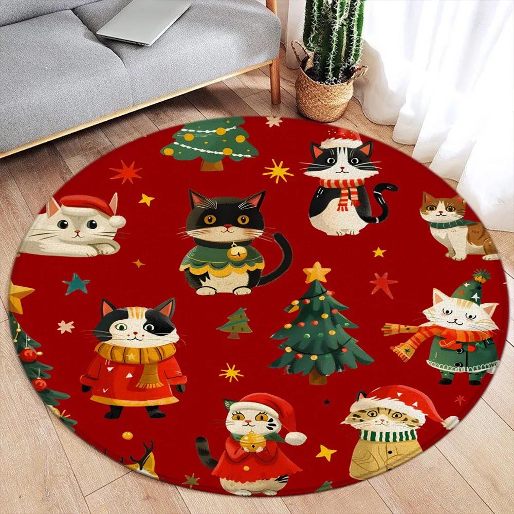 Cartoon Christmas Dinosaur Round Carpet Snowman Xmas Tree Cartoon Animal Kids Mat Home Living Room Bedroom Decorative Floor Rugs