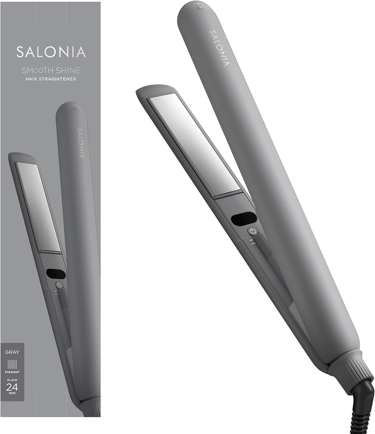 SALONIA Smooth Shine Gray Straightener/Hair Iron, 24mm, серый
