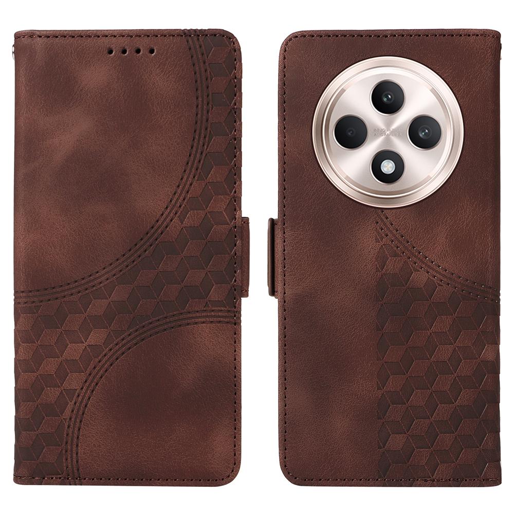 

For Oppo Reno12 F 4G Case PU Leather Phone Cover Rhombus Starry Imprinted Brown