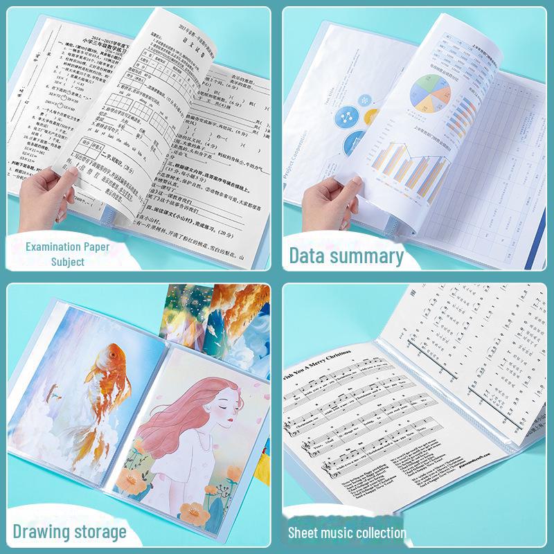 A4 Transparent Insert Folder: Data, Test Paper, Sheet Music, and Storage Book for Students.
