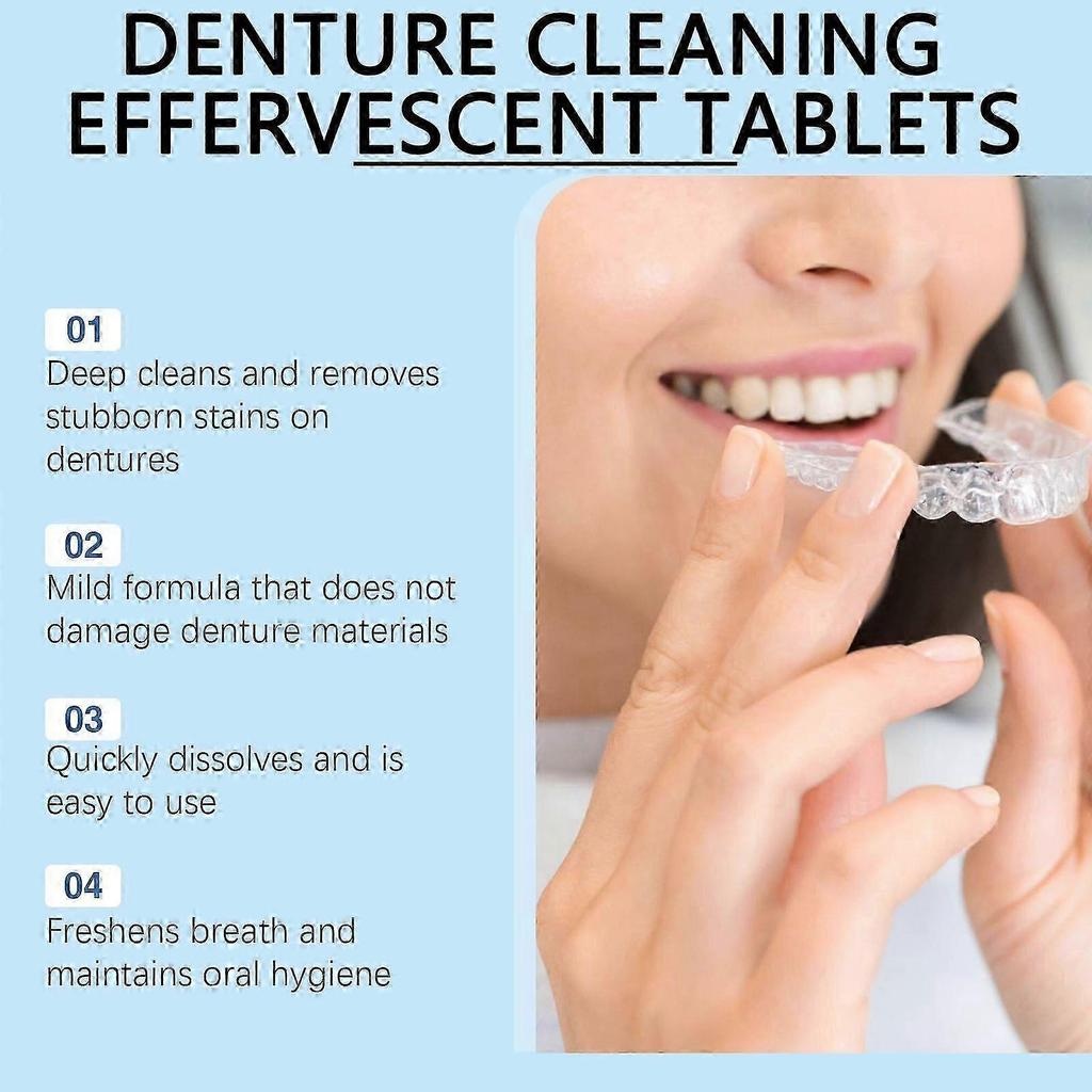 Effervescent Denture Cleaning Tablets - Deep Clean & Freshen in 15 Minutes, Safe & Gentle, Easy Dissolution, Prevents Bacteria & Odors, 12 Pack